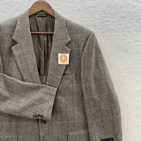 Kingsridge Madden Tweed Herringbone Blazer Men's 45R Tan Wool Preppy USA NWT - Picture 3 of 16